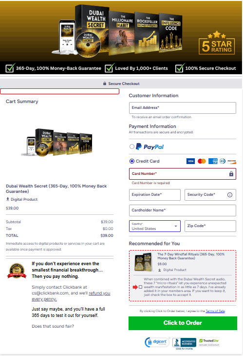 Dubai Wealth Secret Checkout Page