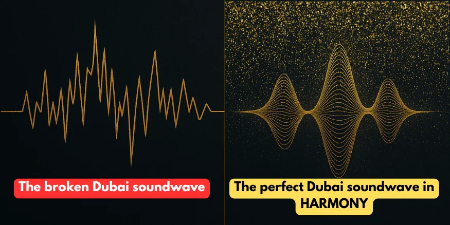 Dubai Wealth Secret wealth mindset program — the broken Dubai soundwave vs the perfect Dubai soundwave in harmony